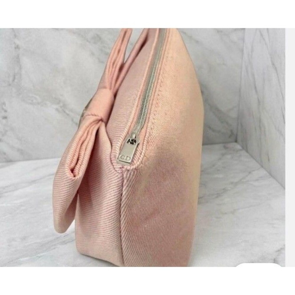 Dior Pink Bow Zippered Makeup Bag Pouch Zipper Cosmetic Case from JAPAN - Picture 4 of 5